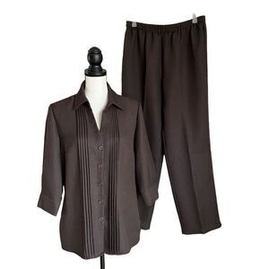 East 5th Womens 2pc. Set Brown Button Front Elastic Waist Pantsuit Size 12